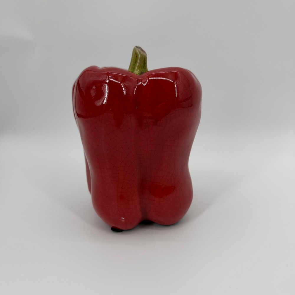 Vintage Large Ceramic Red Bell Pepper Figurine Glossy Glazed Kitchen Decor 7in